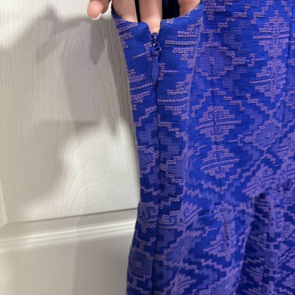 Anthropologie Women Size 4 Jacquard Fit Flare Maeve Blue Sheath Brocade‎ Dress - Picture 10 of 12
